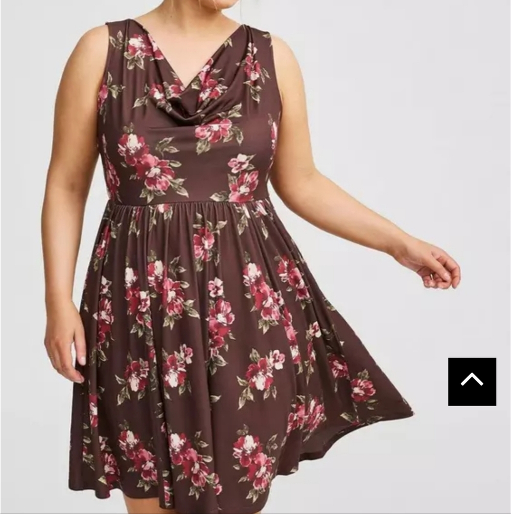Torrid Cowl-Neck Sleeveless Dress - Brown with Pink Blooms Size 4